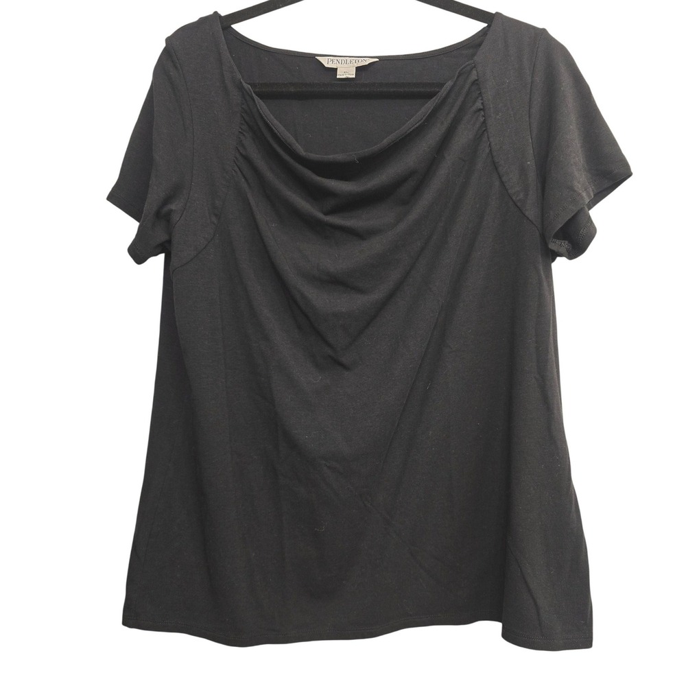 Pendleton Black Drape Neck Top XL Minimalist Workwear Office Chic Soft Blouse